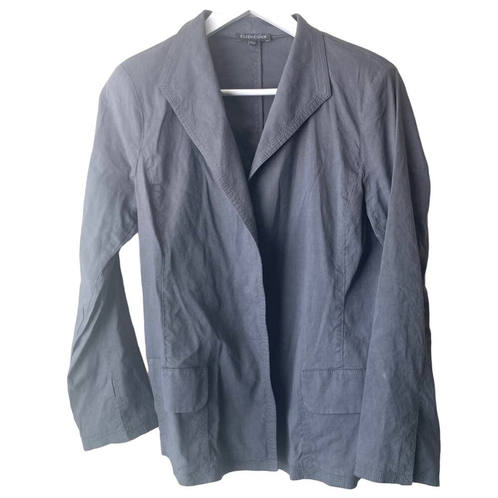 Eileen Fisher Green Edges Stitched Linen Blend Open Front L/S Cardigan - Size S